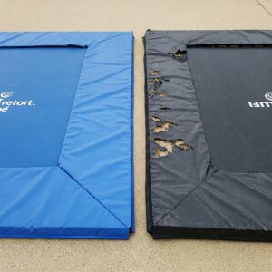 Trampoline Pad worn vs new visual comparison highlighting the difference and the need for replacement. 
