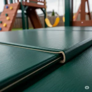 Close-up of the smooth, splinter-free vinyl backyard playset material used in a high-quality playset, showcasing its durability.