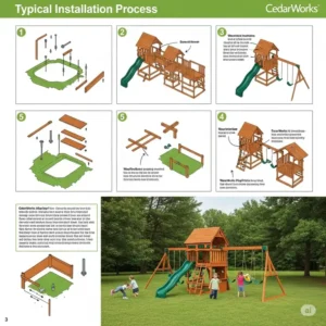 "A graphic illustrating various design configurations or customization options available with CedarWorks playsets, a popular topic in CedarWorks playset reviews."