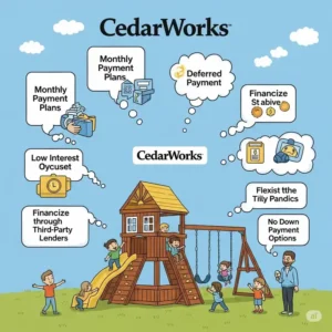 Illustration of flexible financing options for CedarWorks playsets, making CedarWorks playset prices more accessible.