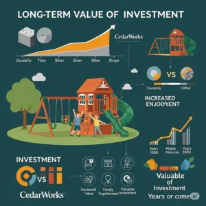 "An infographic or conceptual illustration representing the long-term value and investment aspects of a CedarWorks playset, often discussed in detailed CedarWorks playset reviews."