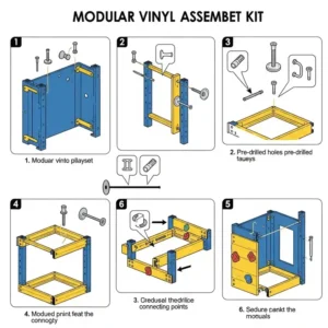 Illustrative diagram showing straightforward assembly steps for a modular vinyl playset kit.