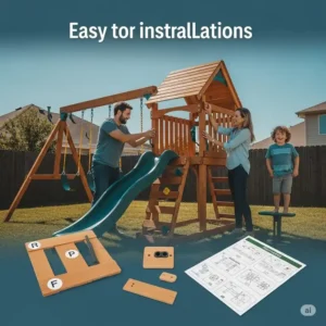 A representative image of the installation process for a best rated wooden swing set, suggesting ease of assembly.