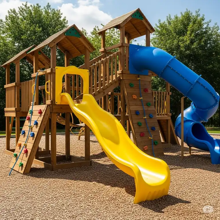 A vibrant yellow wave slide for outdoor playset, perfect for enhancing backyard fun and encouraging active play.