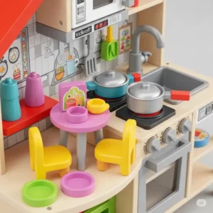 "Close-up view of a Kidkraft playset showcasing its detailed craftsmanship, smaller footprint, and accessories ideal for younger children, relevant to Kidkraft vs Gorilla playset."