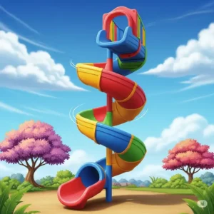  Illustration of a colorful, twisting spiral playset slide, adding excitement and a unique design to any playground.