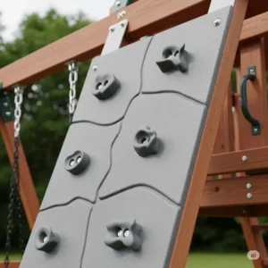 A child joyfully swinging on a durable tire swing, a classic and fun swing set add on idea that promotes active play.