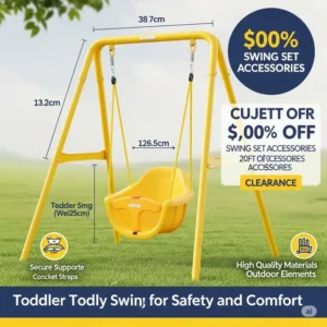 Bright yellow toddler bucket swing, designed for safety and comfort, available at a discount during the swing set accessories clearance event.
