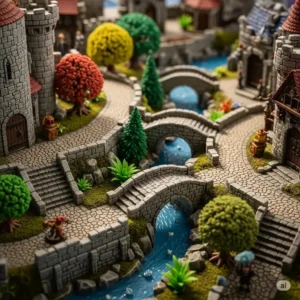 Close-up view of intricate details on an adventure world playset, showcasing fine craftsmanship.