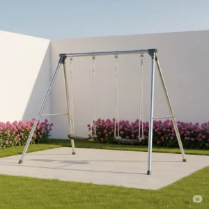  Durable metal small swing set featuring two classic swings, ideal for limited outdoor spaces.