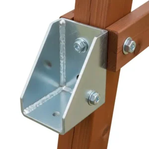 Detail of the durable slide attachment bracket, included in a swing set hardware kit with slide for secure installation.