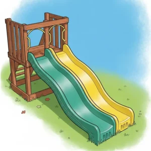 Drawing depicting a classic wave playset slide, offering a gentle yet thrilling descent for young children.