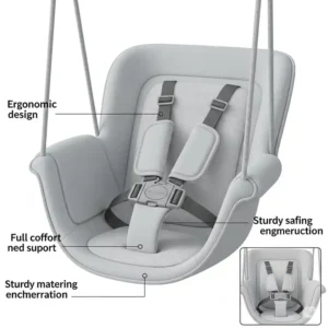 An illustration of a secure, full-bucket baby swing seat, a key piece of swing set accessories, designed for toddlers and infants.