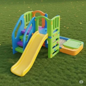 Colorful plastic playset designed for toddlers, including a gentle slide and small climbing steps, a safe option among the best playsets for young children.