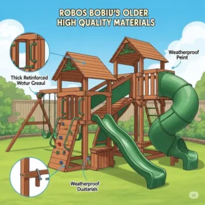 An illustration showcasing the robust construction and high-quality materials of a playset built to withstand the active play of older children.