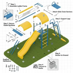 Step-by-step guide for installing a new slide for outdoor playset, demonstrating ease of setup for home use.