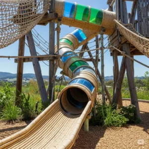 Environmentally friendly slide for outdoor playset, made from recycled materials for sustainable backyard fun.