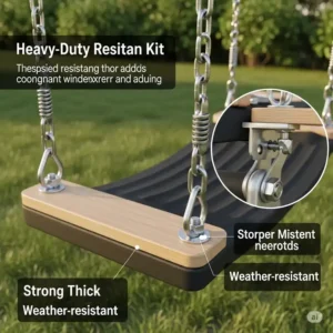 "Close-up illustration of a heavy-duty swing kits featuring strong, weather-resistant materials and reinforced connections, suitable for older children or adults."