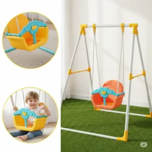 Lightweight and portable small swing set, easily movable for both indoor and outdoor playtime.