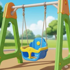 "An illustration featuring a secure bucket swing attached to a toddler playset, ideal for young children to enjoy swinging safely."