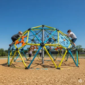 Geometric climbing dome structure, an excellent addition to playsets for developing strength and coordination.