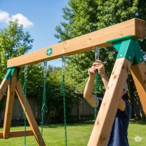 Installing durable swings on a diy outdoor playset.