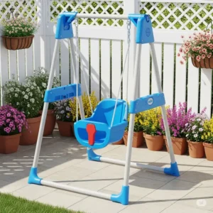 Lightweight and portable small backyard swing set, easy to move and store, suitable for temporary setups or very small patios.