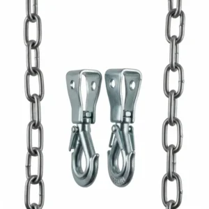 Durable galvanized steel swing chains and secure mounting hooks, essential replacement parts, included in our swing set accessories clearance.