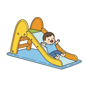 Simple illustration of a low-height playset slide designed specifically for toddlers, ensuring safe fun for very young children.