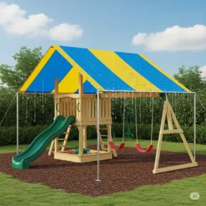 An illustration of a waterproof canopy or cover for an outdoor playset, one of the many outdoor playset accessories that offers shade and protection from the elements.