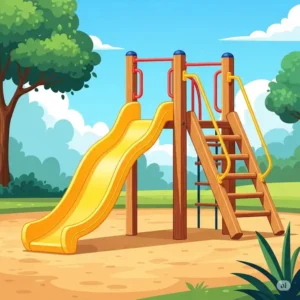 Illustration of a playset slide integrated with a sturdy ladder, demonstrating the full climbing and sliding experience.