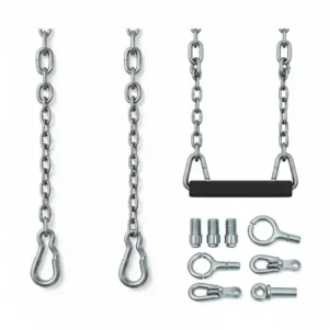 Durable swing chains and connectors, vital elements within a swing set hardware kit with slide, ready for installation.