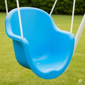 Ergonomic plastic swing seat replacement in vibrant blue, perfect for refreshing an old swing set, found in our swing set accessories clearance section.