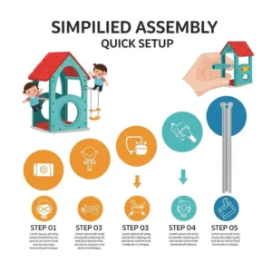 "An infographic showing simplified steps for assembling a toddler playset, emphasizing user-friendly design and quick setup."