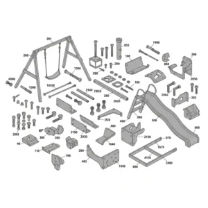 Exploded view of a comprehensive swing set hardware kit with slide, displaying all included parts for easy identification.