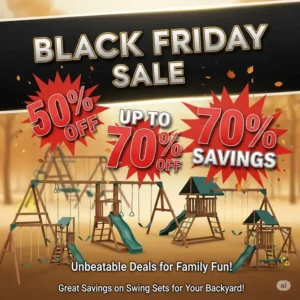 Graphic illustrating significant discounts on black friday swing set black friday, emphasizing great savings for customers.