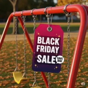 A vibrant "Black Friday Sale" tag prominently displayed on a black friday swing set black friday, signaling incredible savings.
