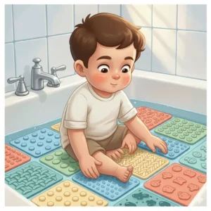 An illustration showcasing various textures and patterns of non-slip bath mats designed for optimal grip and enhanced non slip bath mats baby safety.