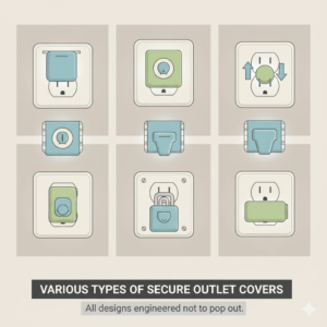 A visual comparison of different designs and styles of the best outlet covers that don't pop out, all known for their secure fit and resistance.
