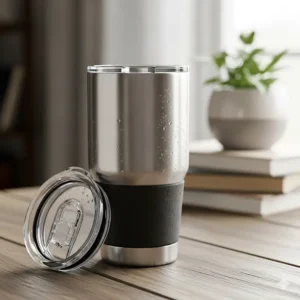 The durable, stainless steel construction of the 24oz tumbler with handle, perfect for daily use.