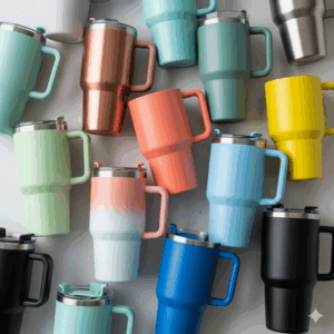 A collection of the best 30 oz tumbler with handle, showcasing the variety of colors and finishes available.