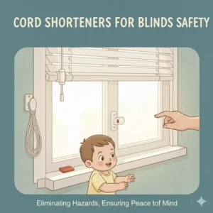 An illustration of a window stop installed to limit how far a window can be opened, preventing a child from being able to climb out, crucial for baby proofing windows and blinds safety.
