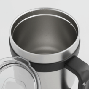 A detailed shot of the high-quality stainless steel interior of a best 30 oz tumbler with handle, highlighting its insulation properties.