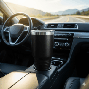 A durable 24 oz tumbler resting on a workout bench at the gym, serving as a reliable hydration companion during exercise.