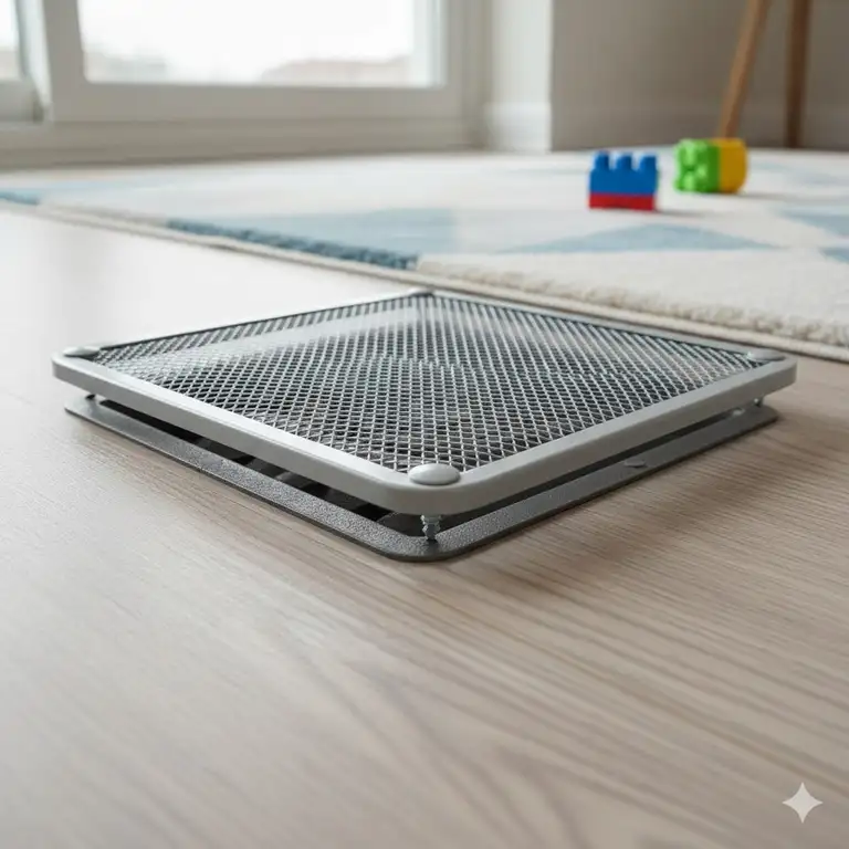 A close-up view of a secure, heat-resistant cover exposed heating vents toddlers, installed to protect from burns and objects.cover exposed heating vents toddlers