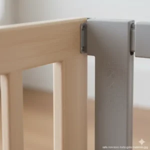 Close-up view of the smooth, certified non toxic baby gates for wide openings material, highlighting safety standards. 