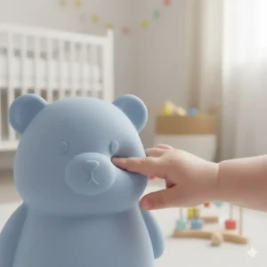 Close-up of a night light made from non-toxic, BPA-free silicone, emphasizing a key feature of a baby safe night lights low emission.