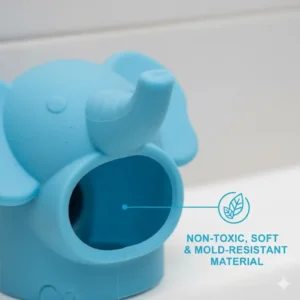 Detail shot highlighting the soft, non-toxic, and mold-resistant material used to make this safe baby bath spout cover. 