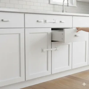 An appliance lock on an oven door, part of comprehensive baby proofing kitchen drawers and doors. 