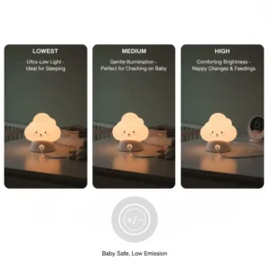 Interface image of a dimmable night light, showing the various low-light settings perfect for a baby safe night lights low emission nursery.
